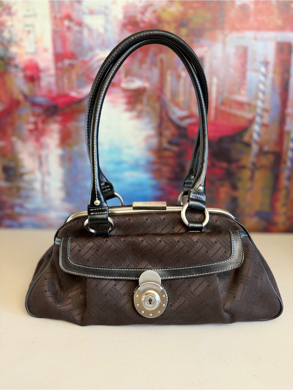 Vintage Y2K Nine West Brown Woven Frame Satchel Bag